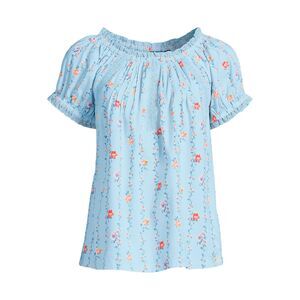 NWT Lands' End Cotton Voile Pintuck Trim Blouse Light Blue Sky Vine Floral M